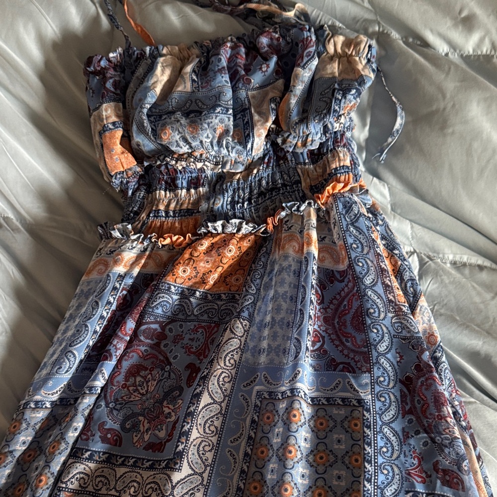 Forever 21 Blue and Orange Paisley Dress